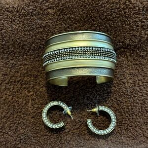 Elegant Silpada KR Gold and Rhinestone Cuff Bracelet and Earring Set